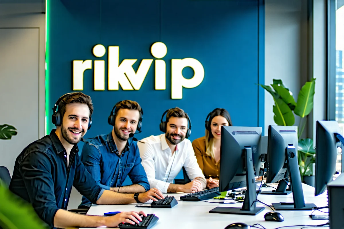 Hình ảnh đội ngũ RIKVIP, rik vip đang làm việc, thể hiện sự chuyên nghiệp và sẵn sàng hỗ trợ đối tác