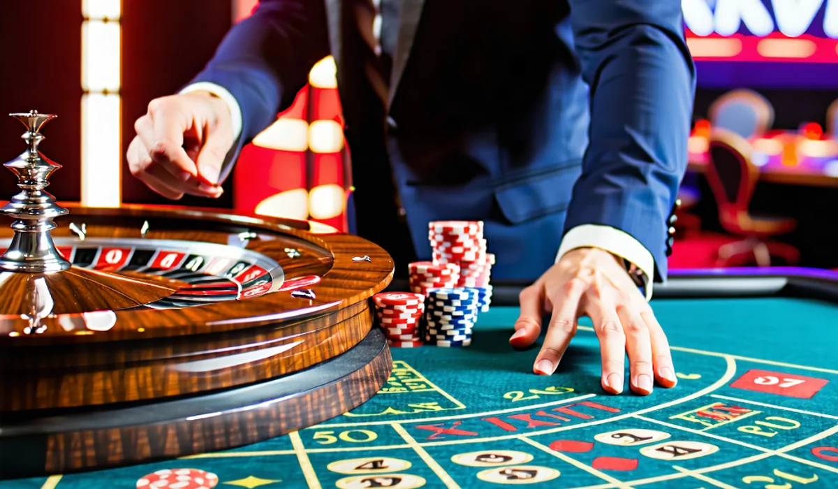 Người chia bài trực tiếp tại RIKVIP đang điều hành bàn chơi Baccarat với giao diện streaming chất lượng cao