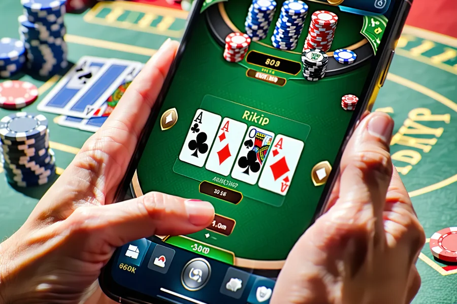 Người chơi tận hưởng poker trên ứng dụng di động RIKVIP