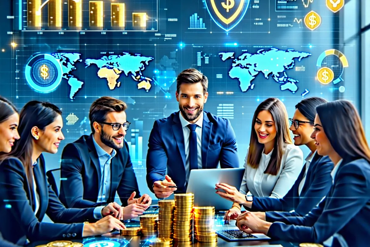 Hình ảnh minh họa các lợi ích khi trở thành đối tác của RIKVIP, rik vip, với biểu tượng thành công và phát triển